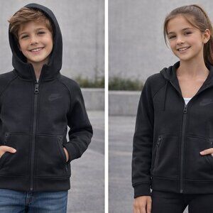 Nike Youth Hoodie Size M 8-10 Black Full Zip Unisex Thick Knit Jacket
